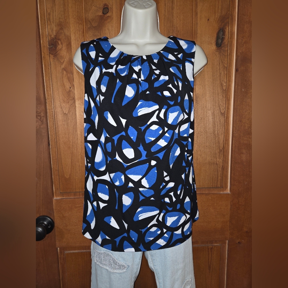Calvin Klein Blue and Black Patterned Blouse